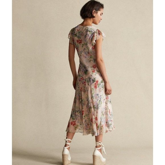 Polo Ralph Lauren Dress Womens Size 0 Multicolor Floral Flutter Sleeve - Picture 4 of 16